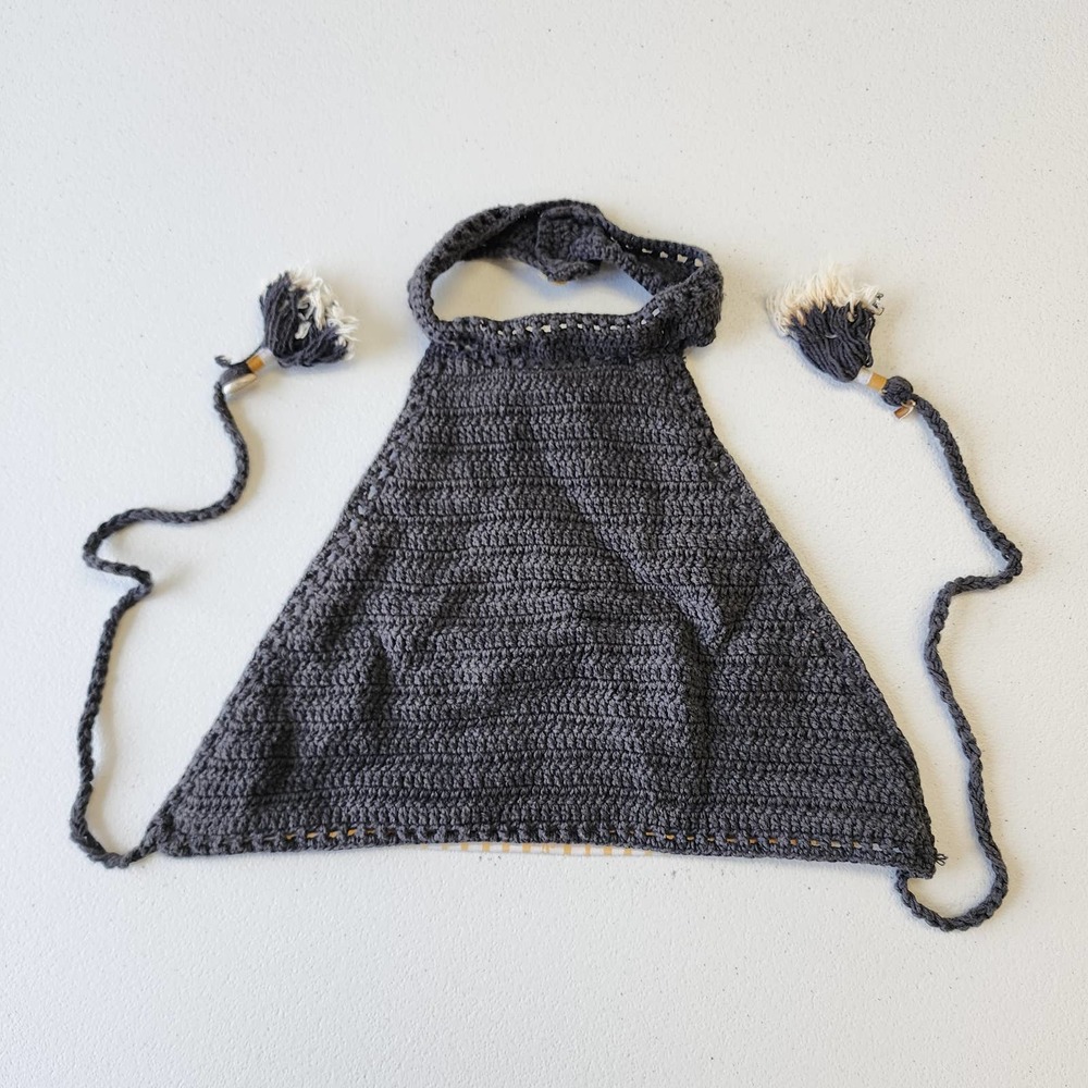 She Made Me Australia Gray Triangle Tie Back Crochet Top XS